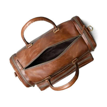 Polished Cognac Leather Duffel Bag