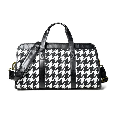 Houndstooth Canvas & Leather Duffel Bag