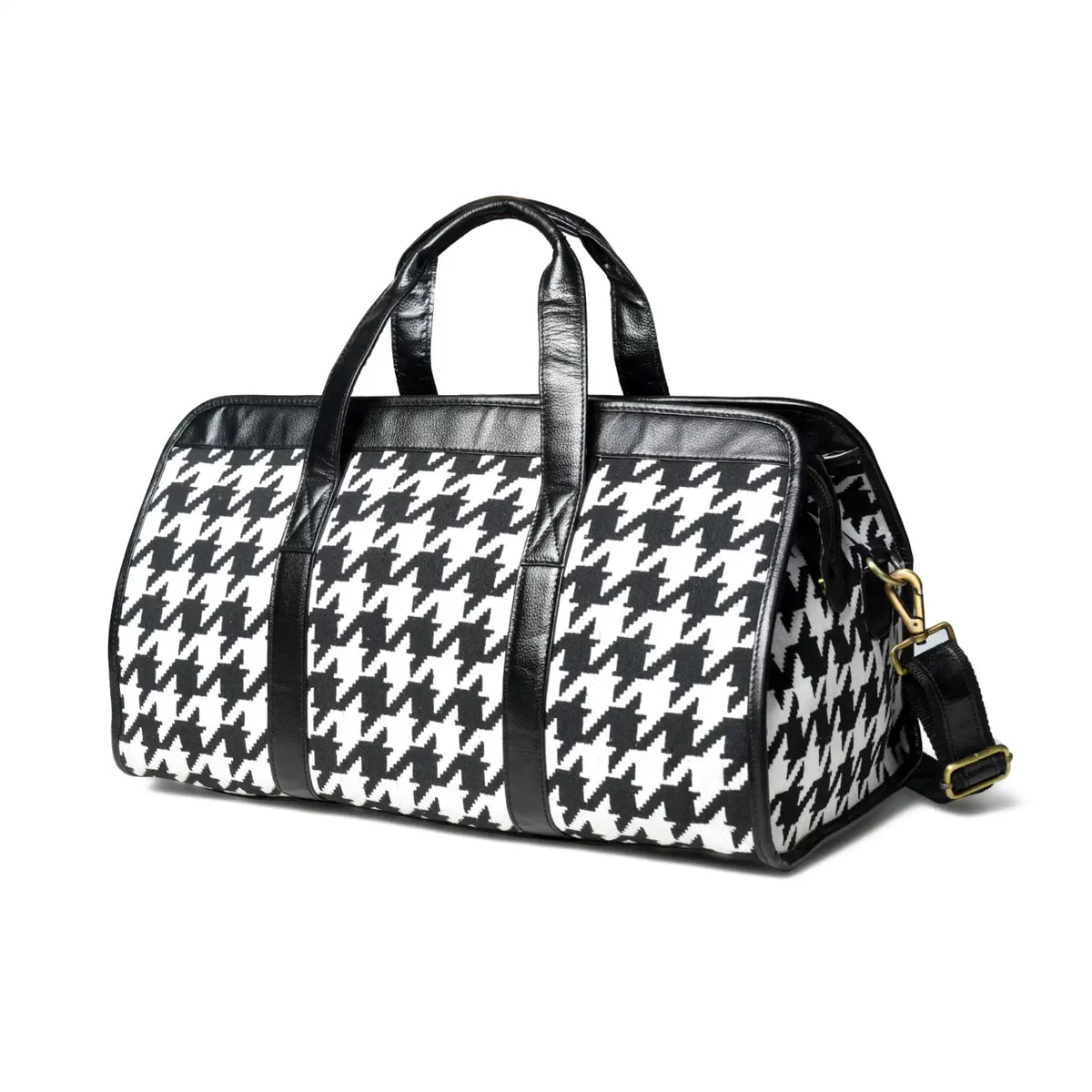 Houndstooth Canvas & Leather Duffel Bag