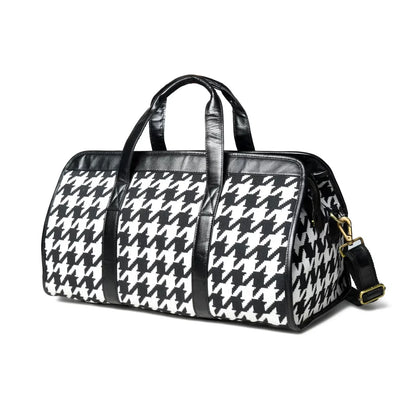 Houndstooth Canvas & Leather Duffel Bag
