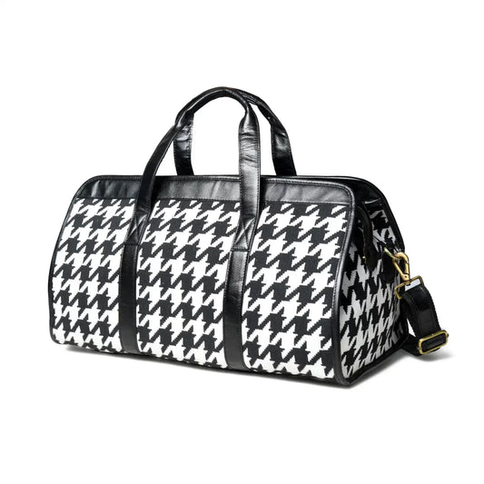 Houndstooth Canvas & Leather Duffel Bag
