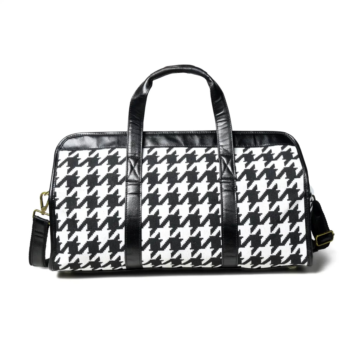 Houndstooth Canvas & Leather Duffel Bag