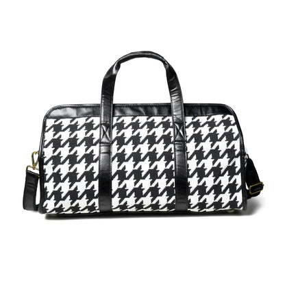 Houndstooth Canvas & Leather Duffel Bag