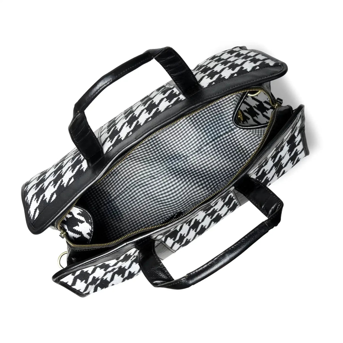 Houndstooth Canvas & Leather Duffel Bag