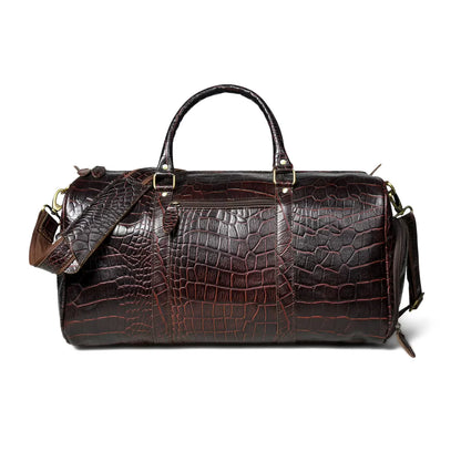 Croc-Embossed Leather Duffel Bag — Oxblood