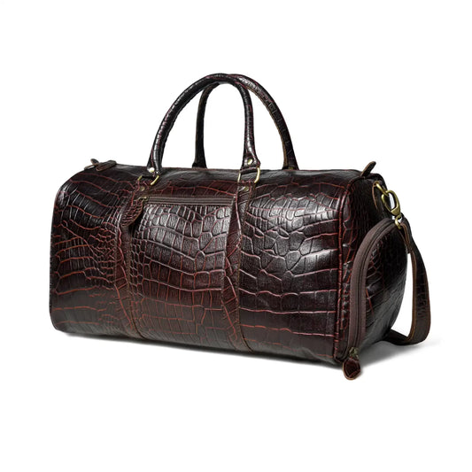 Croc-Embossed Leather Duffel Bag — Oxblood
