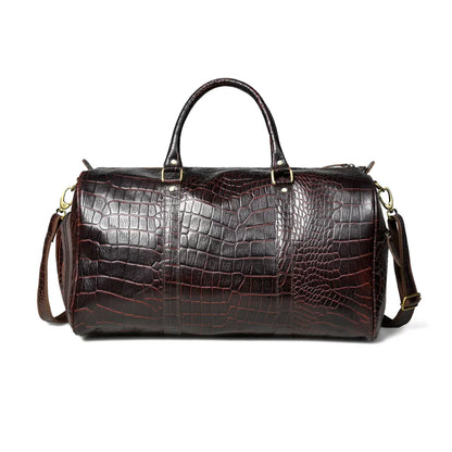 Croc-Embossed Leather Duffel Bag — Oxblood