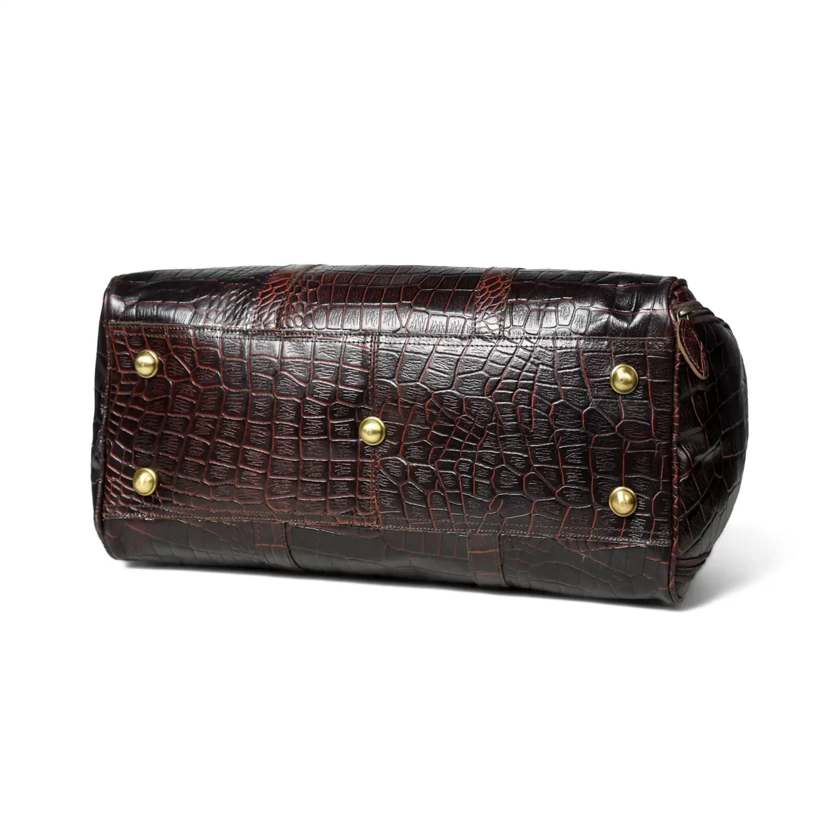 Croc-Embossed Leather Duffel Bag — Oxblood