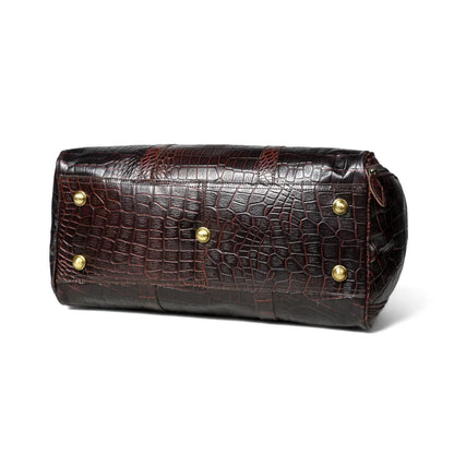 Croc-Embossed Leather Duffel Bag — Oxblood
