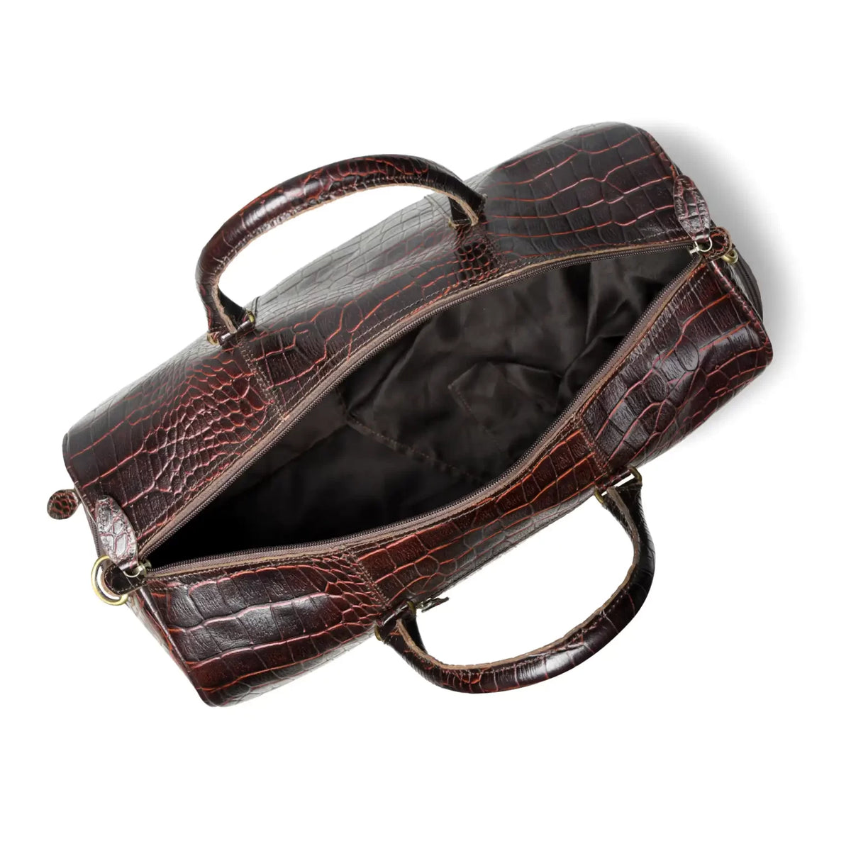 Croc-Embossed Leather Duffel Bag — Oxblood
