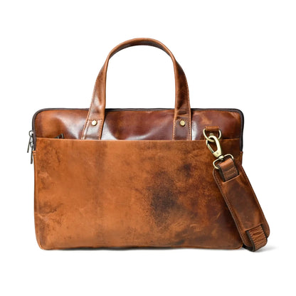 Tan Leather Laptop Briefcase — Slim Carry